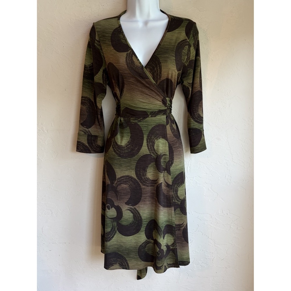Vintage 90s Y2K Georgiou Wrap Midi Dress M Whimsigoth Goblin Green Brown Retro